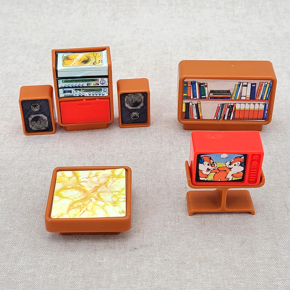 VTG Arco Toys Dollhouse Living Room Furniture TV Stereo Speakers Record Player